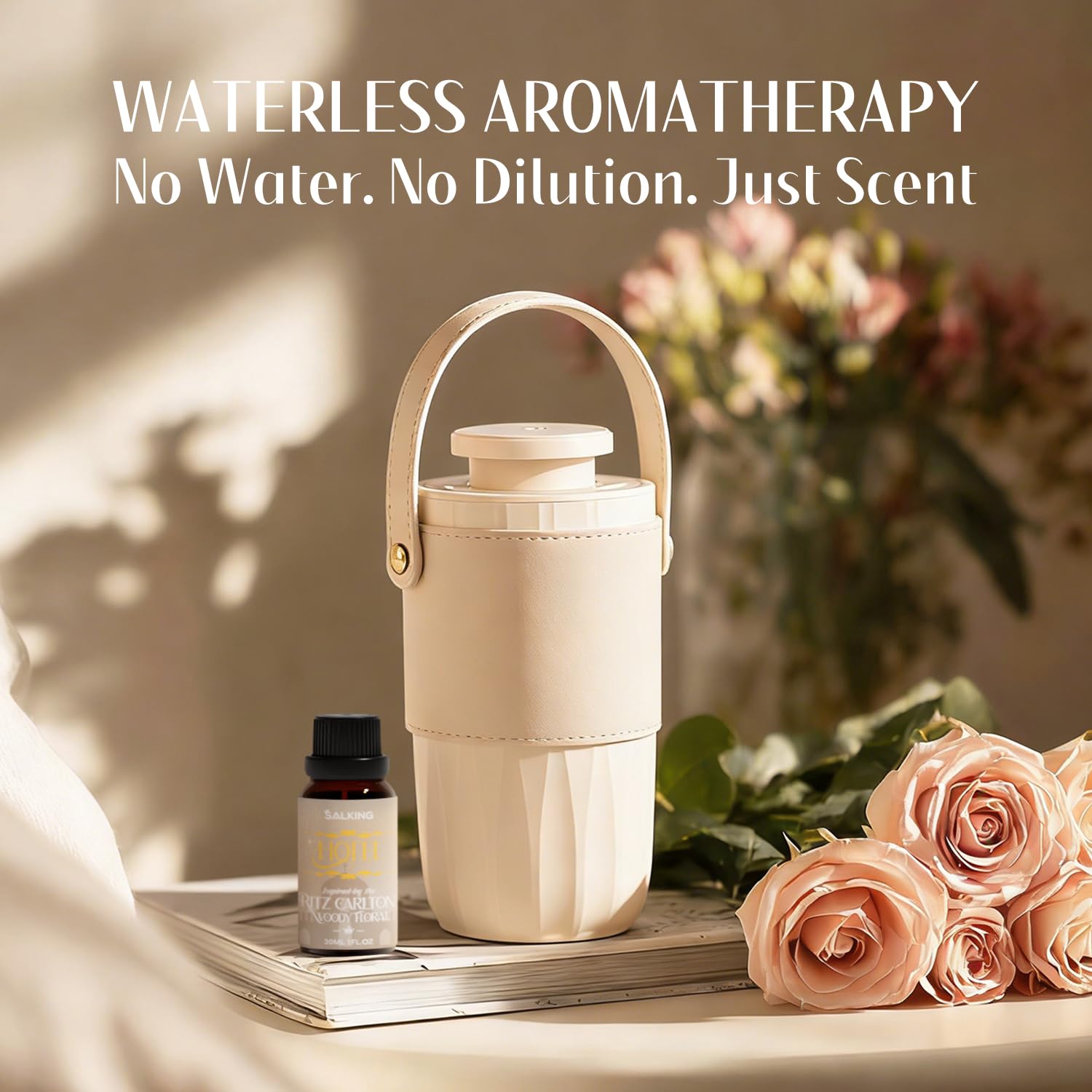 SALKING Set Difusor Aceites Esenciales sin Agua sin Cable para Coche | Difusor de Aromas Inalámbrico con Aceites Esenciales, Batería Recargable, para Coche, Hogar y Oficina, Max 20mL