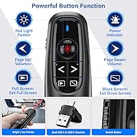 Vista 2 de 2 en 1 USB tipo C Presentación Clicker, Wireless Presentation Clicker PowerPoint Presenter Remote con control de volumen, PowerPoint Clicker