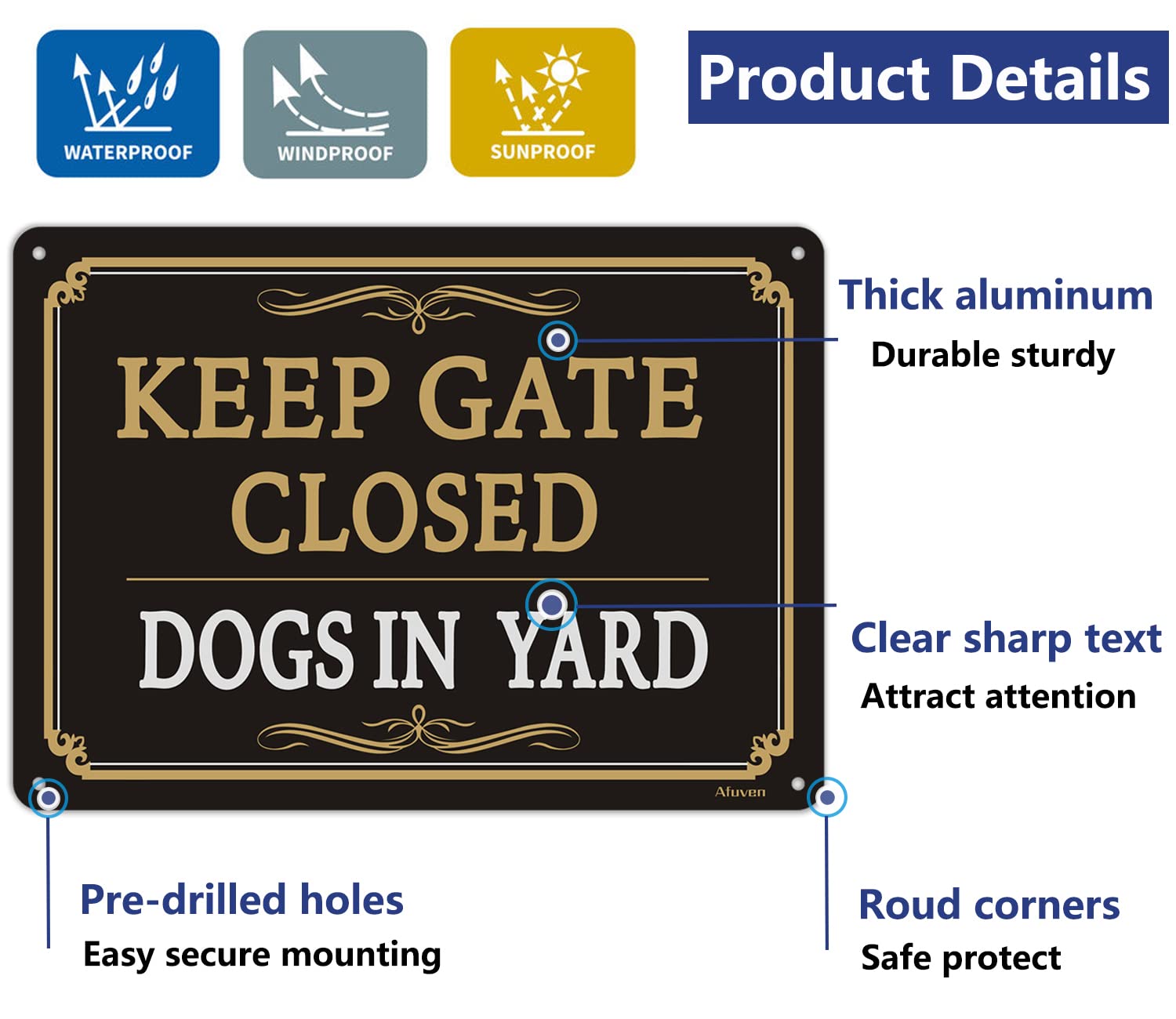 4 Cartelli In Alluminio 25x9 Cm "Dog In Yard Keep Gate Closed": Riflettenti, Antiruggine, UV, Per Recinzioni E Cancelli
