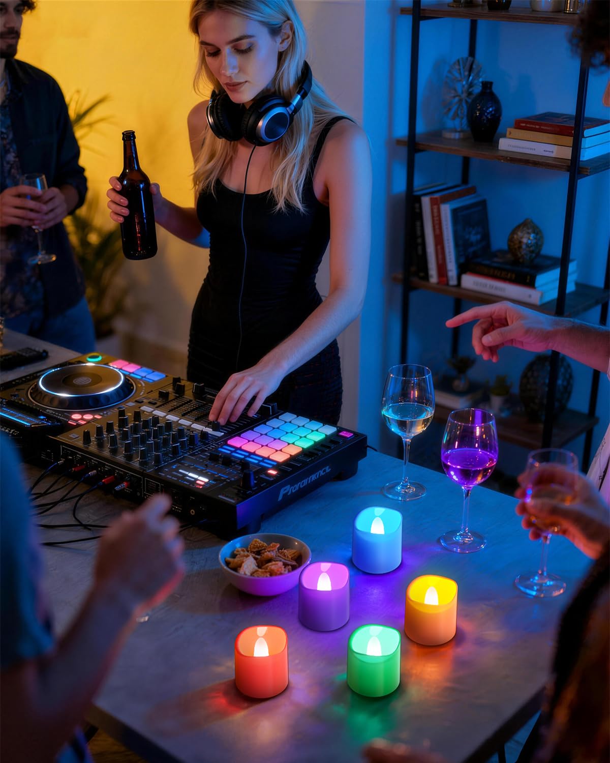 Ymenow Bunt LED Teelichter Wiederaufladbar mit Ladestation, 12 Stück Elektrische Aufladbar RGB Teelichter Kerzen Flackernde mit Timerfunktion & Fernbedienung für Zimmer Tisch Halloween Weihnachtsdeko