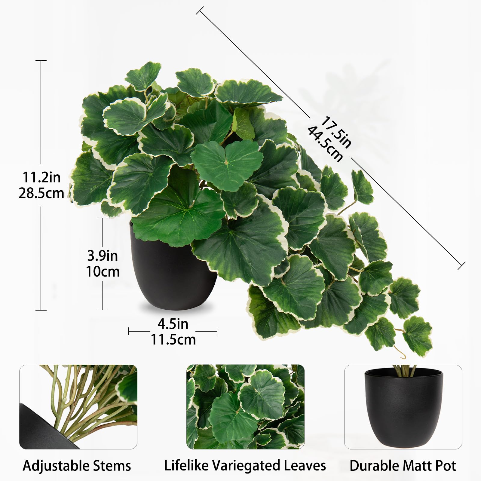 Hollyone Artificial Plants in Black Pots, Fake Wilhelm Langguth Geranium Decorative Faux Potted Plants - Image 2