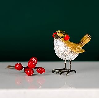 Marco Paul Resin Robin With Ear Muffs Christmas Ornaments Festive Christmas Decorations Xmas Ornament Pair Glitter Robin Novelty Bird Figurines Standing Statue Living Room Accessories