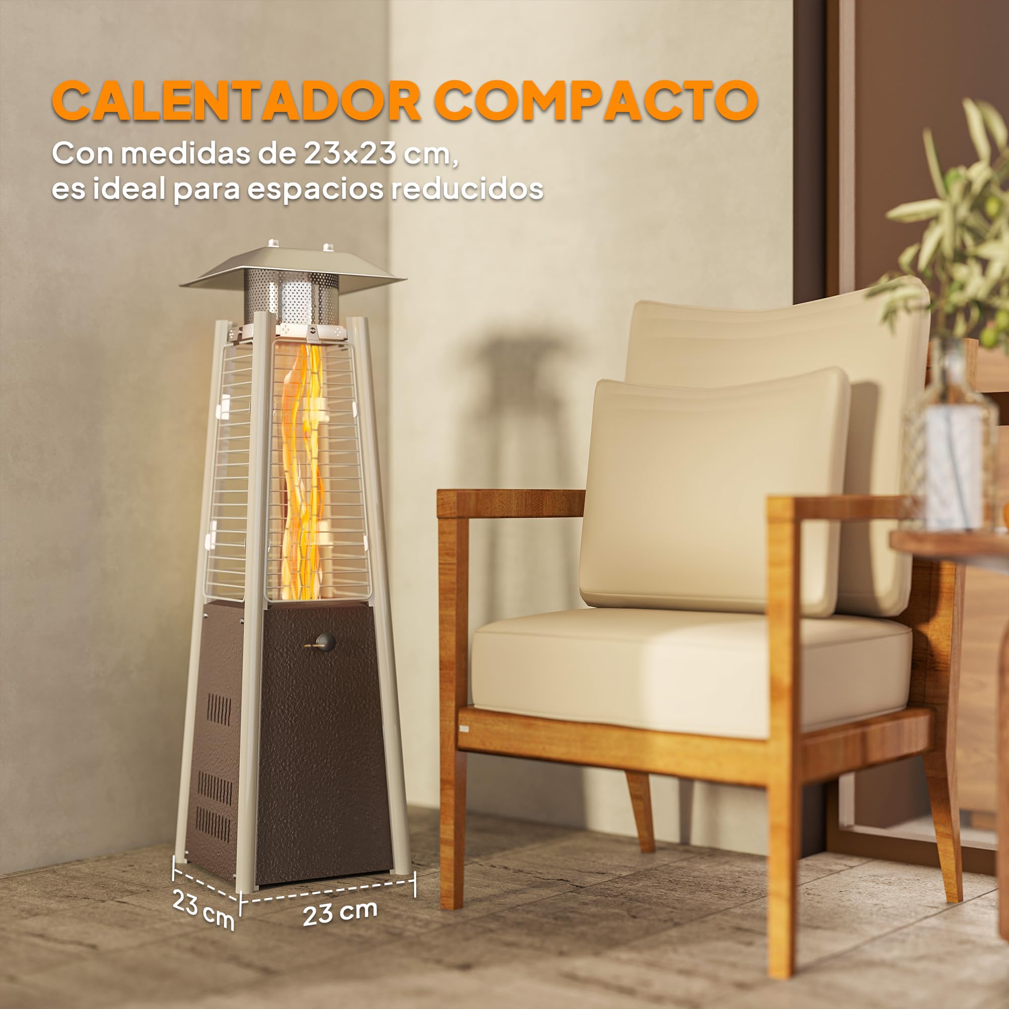 Outsunny Estufa de Gas Butano, 3000W, Calefactor de Exterior a Gas Portátil con Temperatura Ajustable, Protección contra Vuelcos, Ignición por Presión, para Butano y Propano, 3 m², Bronce — view 8