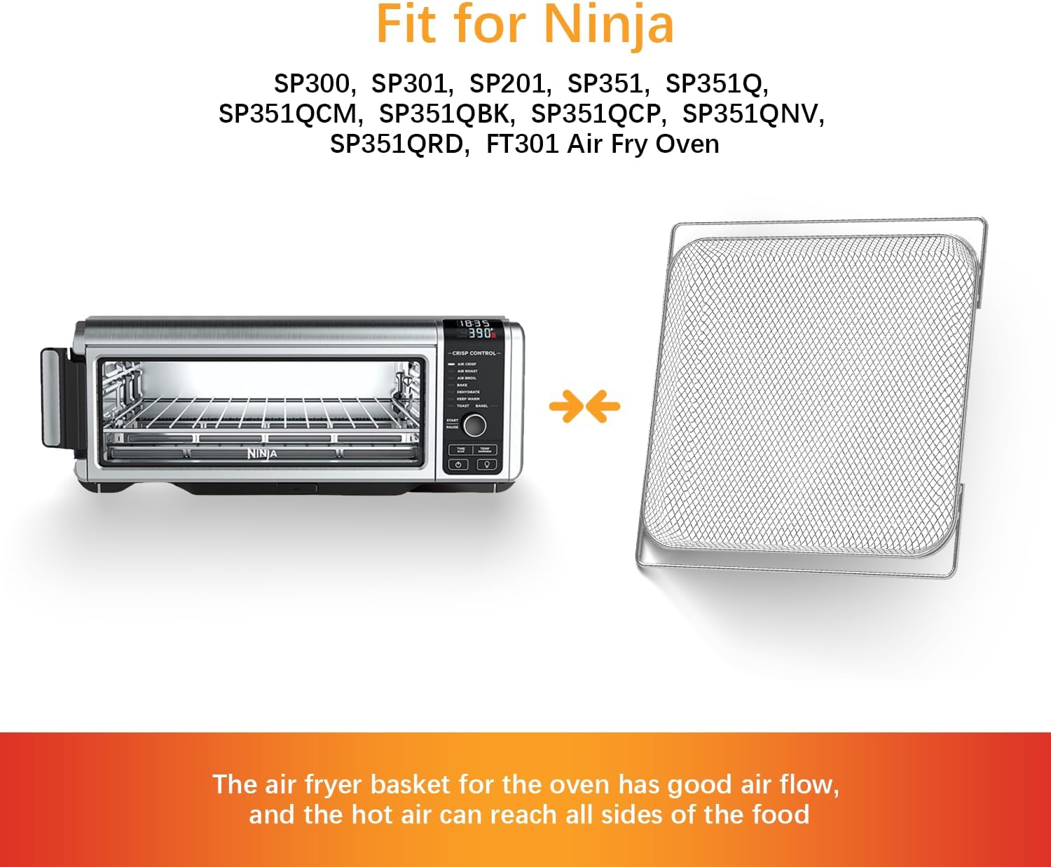 Air Fryer Oven Basket Replacement Baking Trays for Ninja Foodi SP201 SP301 SP351 Series Dual Heat Air Fryer Oven, Mesh Basket，Air Fryer Accessories for Ninja Foodi Air Fry Oven - Image 5