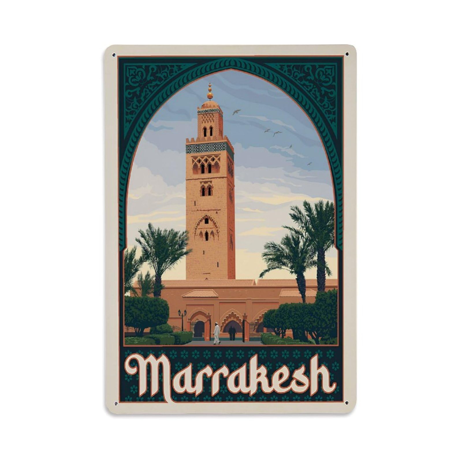 Vintage Travel Poster Morocco Marrakesh Metal Tin Sign Wall Decor for Cafe, Club, Garden Metal Poster 8x12Inch