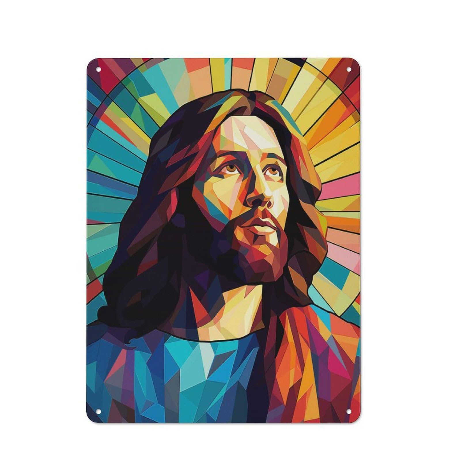 Junmoney Jesus Christ Stained Glass Vintage Printed Metal Sign 40X30cm For Bar Or Restaurant, For Restaurant Interior Fans