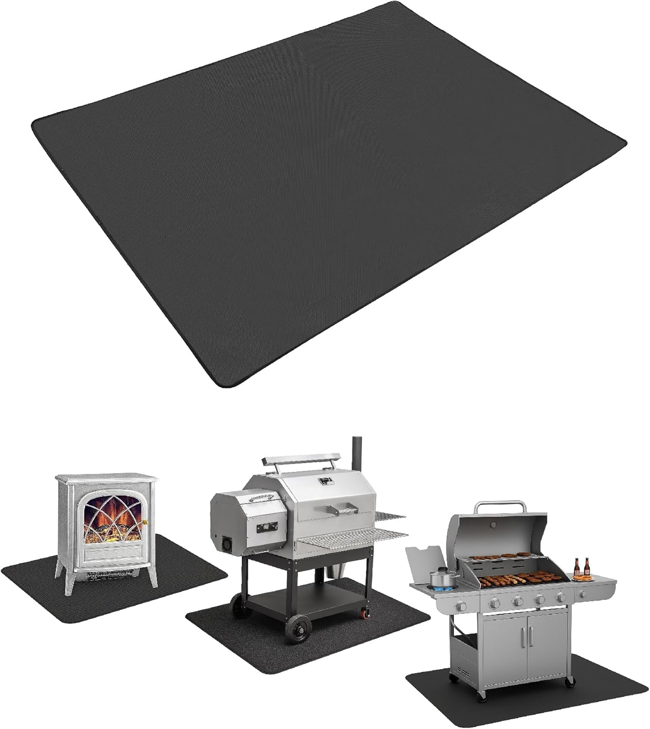 UNCO- Under Grill Mats for Outdoor Grill, 76" x 48", Black Double-Sided, Fireproof, Reusable, Portable, 3 Layers, Waterproof & Easy to Clean, Grill Matt for Outdoor Grill Deck Protector
