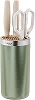 OLULU Universal Round Knife Block Holder - Detachable Space-Saving Storage Organizer in Stylish Green & Yellow (No Knives)