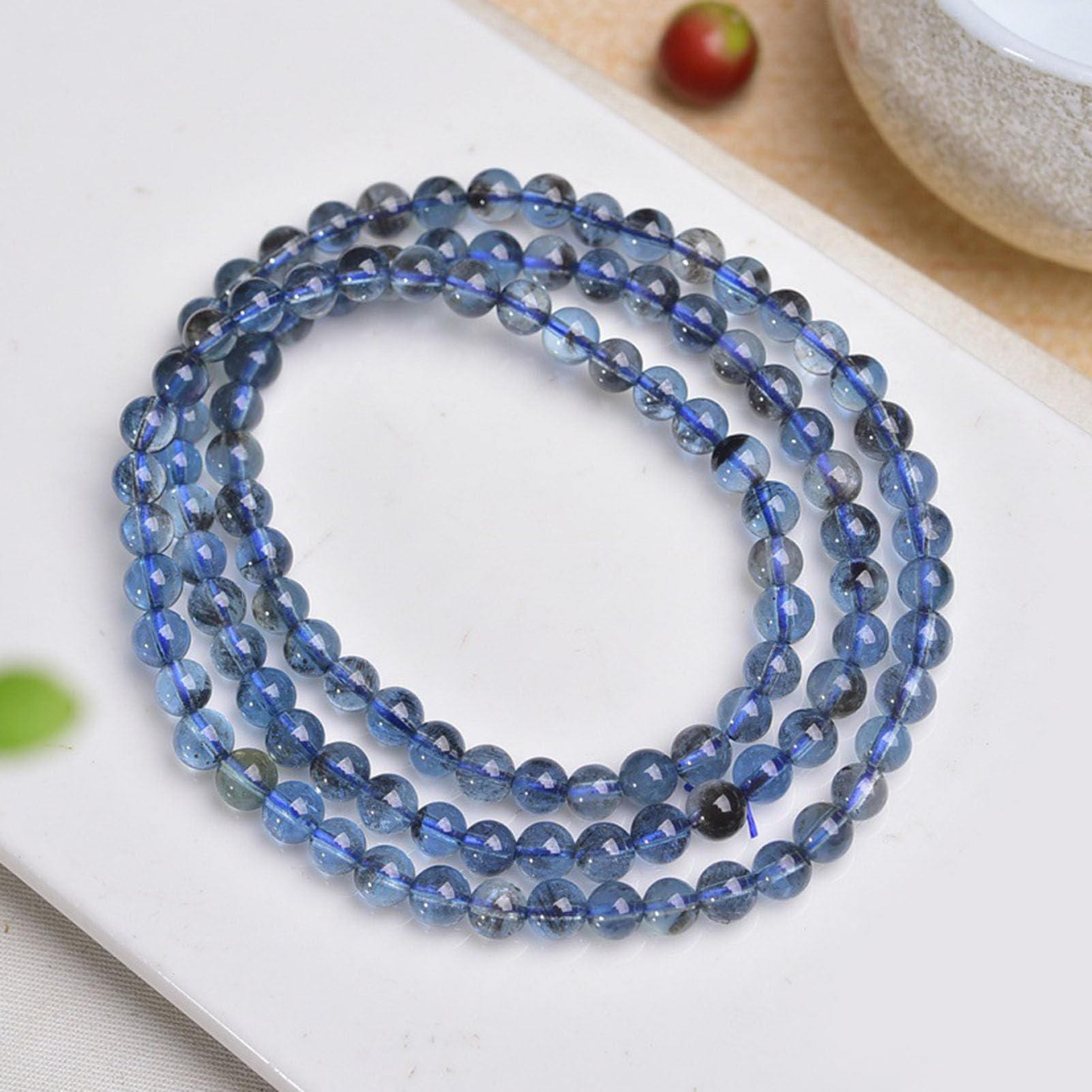 Bracciale Yoga in Pietra Acquamarina, Braccialetti Elasticizzati in Vera Pietra Bracciale con Perline di Cristallo Azzurro per Pace e chiarezza, Gioielli Elastici Regolabili,7MM