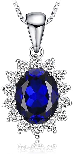 JewelryPalace Princess Diana Kate Middleton Class Gemstone Birthstone Sapphire Emerald Statement Pendant Necklace for Women 925 Sterling Silver