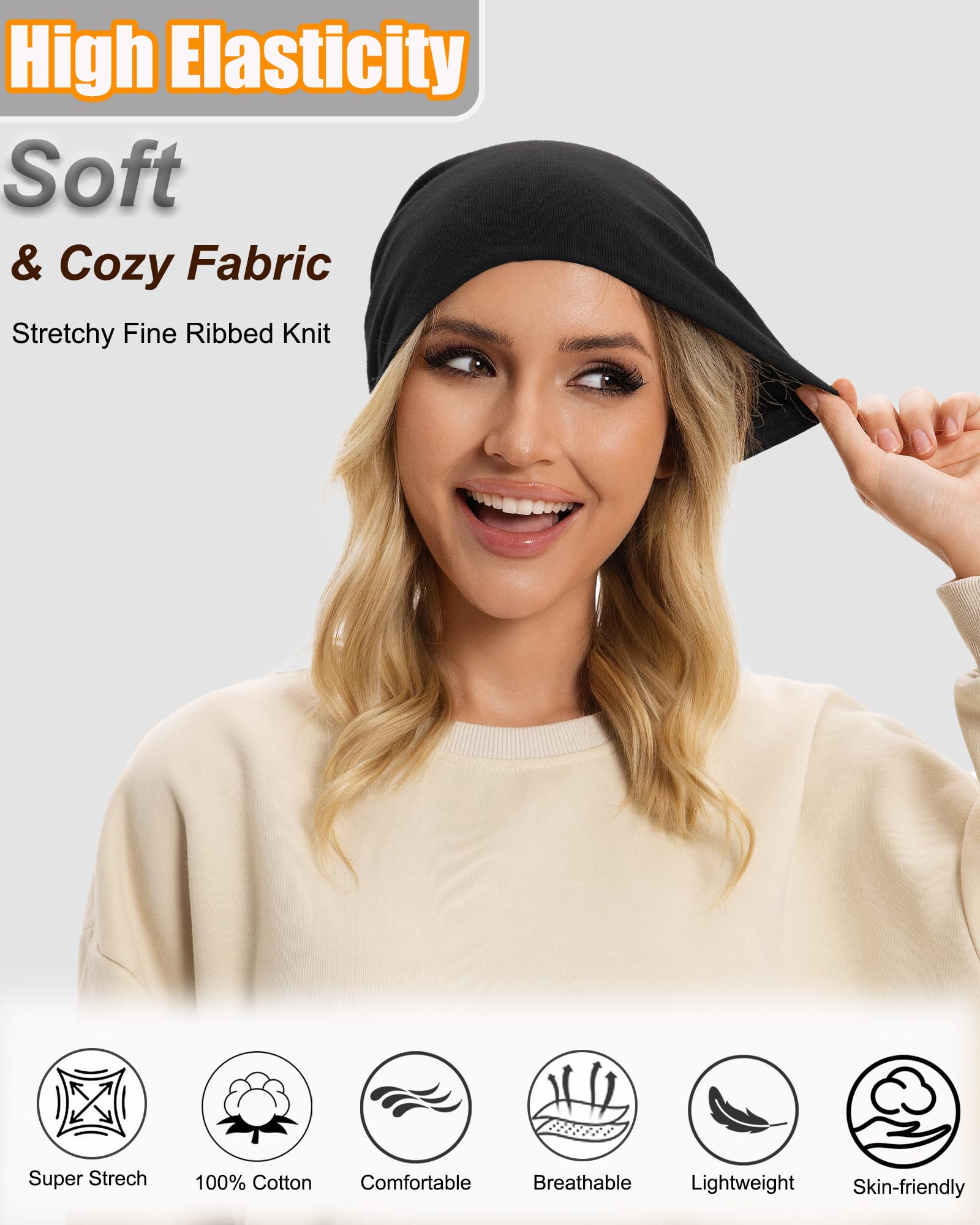 ROYBENS Thin 100% Cotton Beanie for Men Women, Slouchy Beanies Ultra-Soft Cuffed Knit Hat Lightweight Chemo Skull Cap — view 5