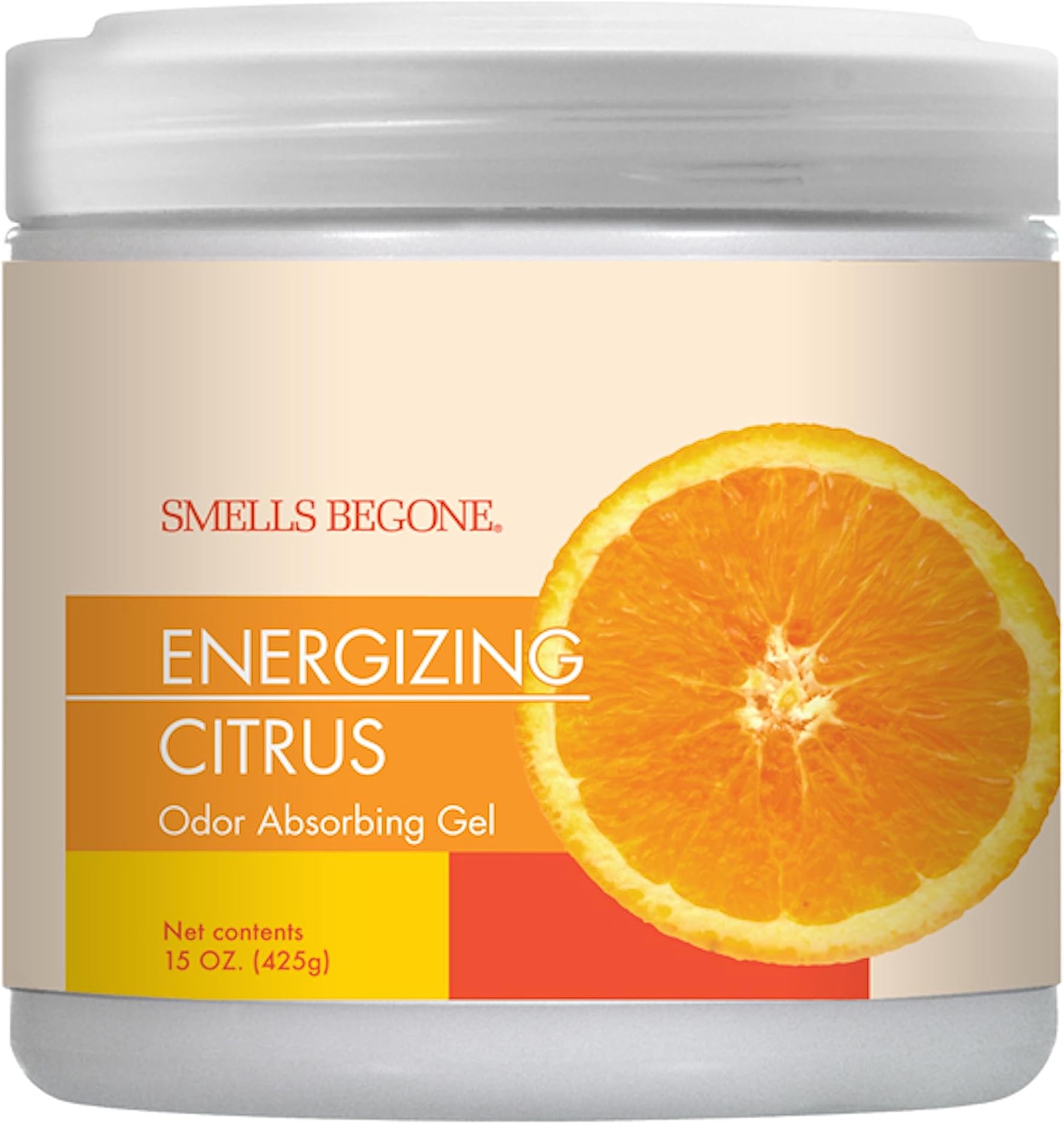 Smells BEGONE Air Freshener Odor Absorber Gel - Absorbs Odor from Bathrooms, Cars, Pet Areas, Boats & RVs - Made with Essential Oils - Energizing Citrus Scent - 15 Ounce