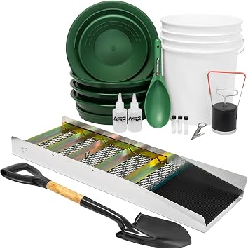 ASR Outdoor 18PC Complete Gold Prospecting Kit with Flared Aluminum Sluice Box and 3 Classifier Screens