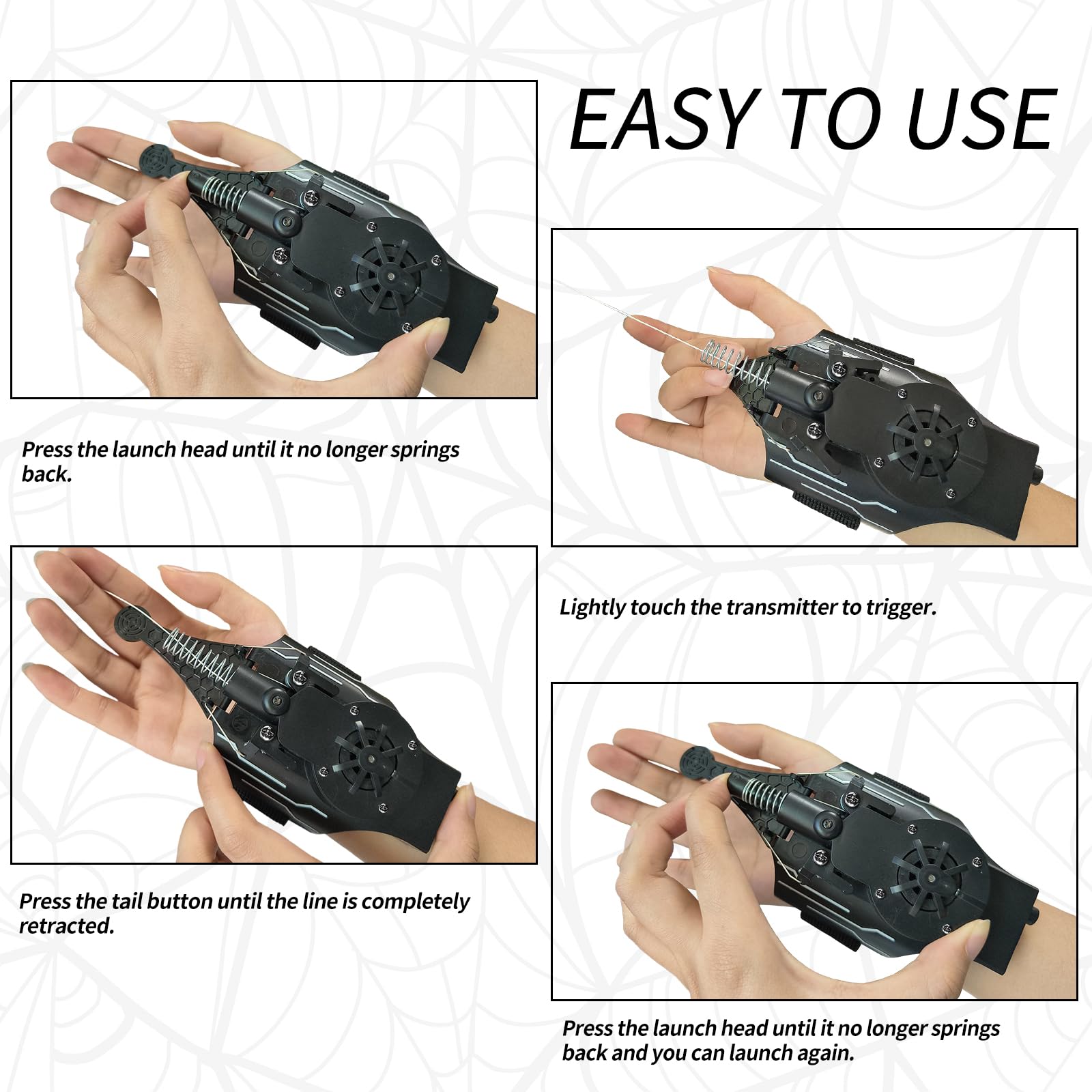 HNCSFW Spider Silk Launcher for Kids,Web Shooters- USB Type c Charging, Launch Distance 8ft - Can Grab Small Objects-Variety of Play Modes ((Black)): (Black )Kids Edition