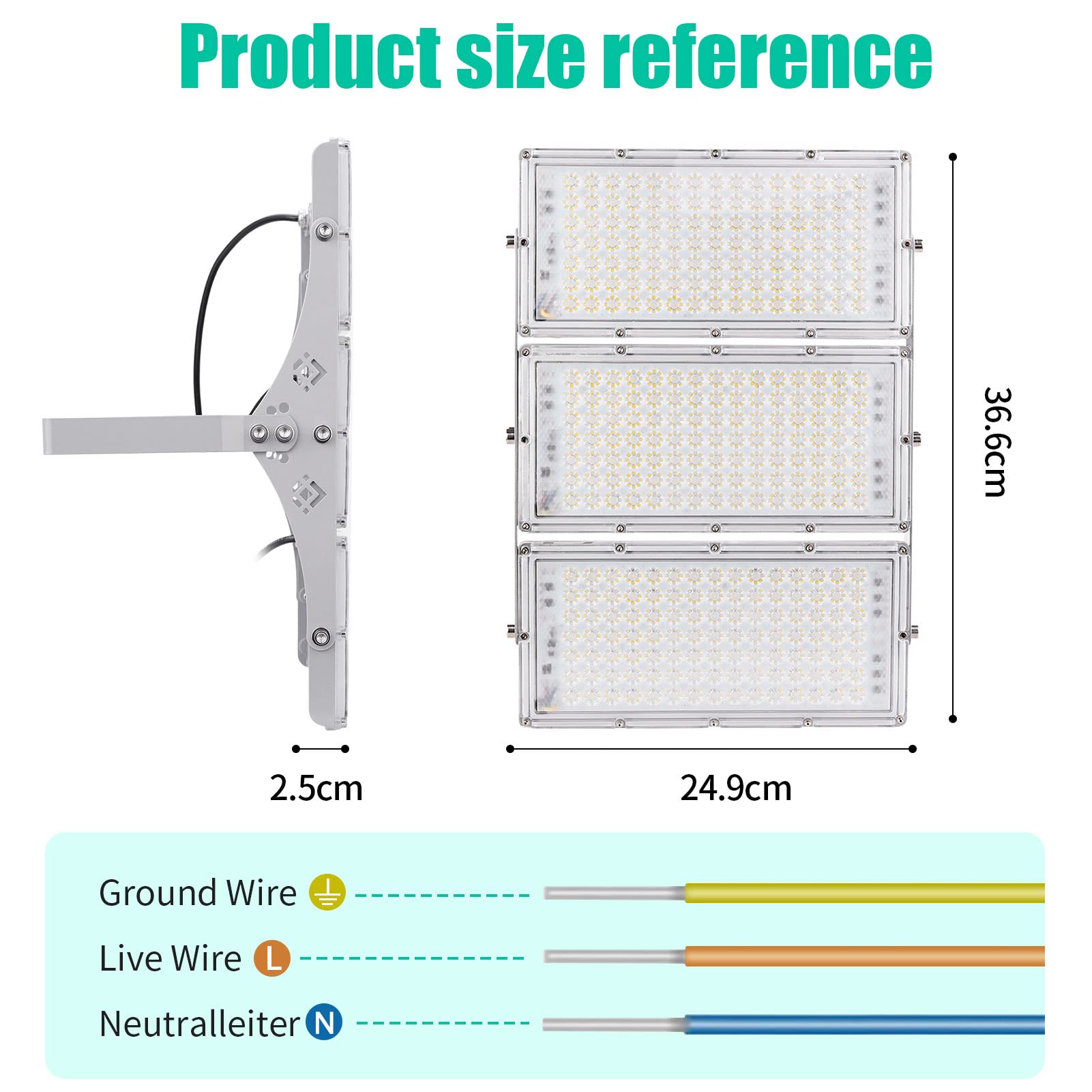Sararoom Faretto LED da Esterno 300W, 30000LM 6500K Bianca Fredda Faro Led, IP65 Impermeabile Proiettori Luci di sicurezza, Faretti con Supporto Regolabile 180° per Giardino Terrazza Garage, No Spina