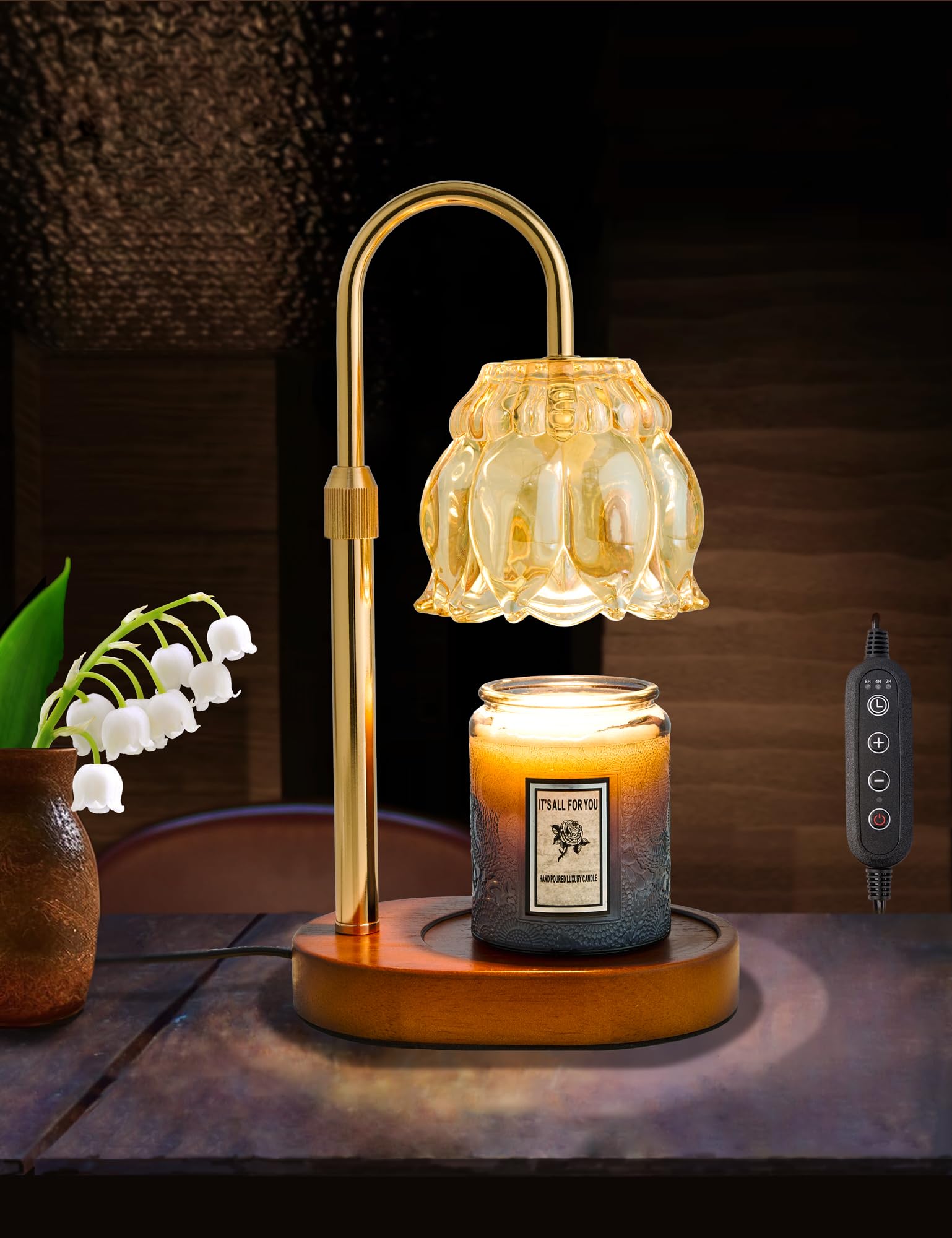 Wahomere Flower Candle Warmer Lamp with Timer, Dimmable & Height Adjustable – Compatible with Jar Candles, Vintage Design – Ideal as Unique Warming Gifts and for Home Decor Aesthetic (Champaign Gold)