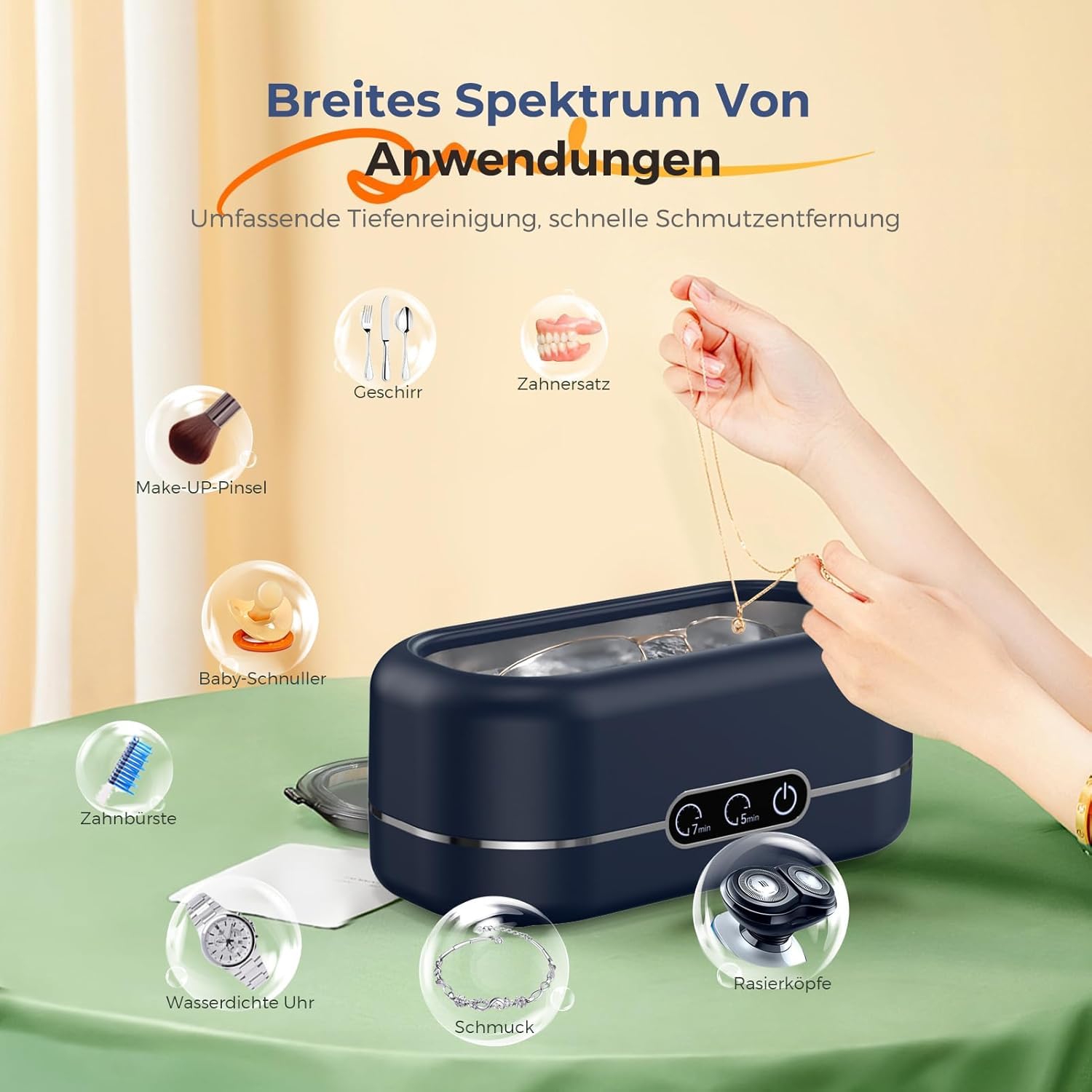 Ultraschallreinigungsgerät, 48000Hz Ultraschallreiniger, Brillenreinigungsgerät, 350ml Ultraschallreiniger, mit 2 Reinigungsmodi, geeignet für Schmuck, Brillen, Uhren, Ringe, Zahnersatz usw