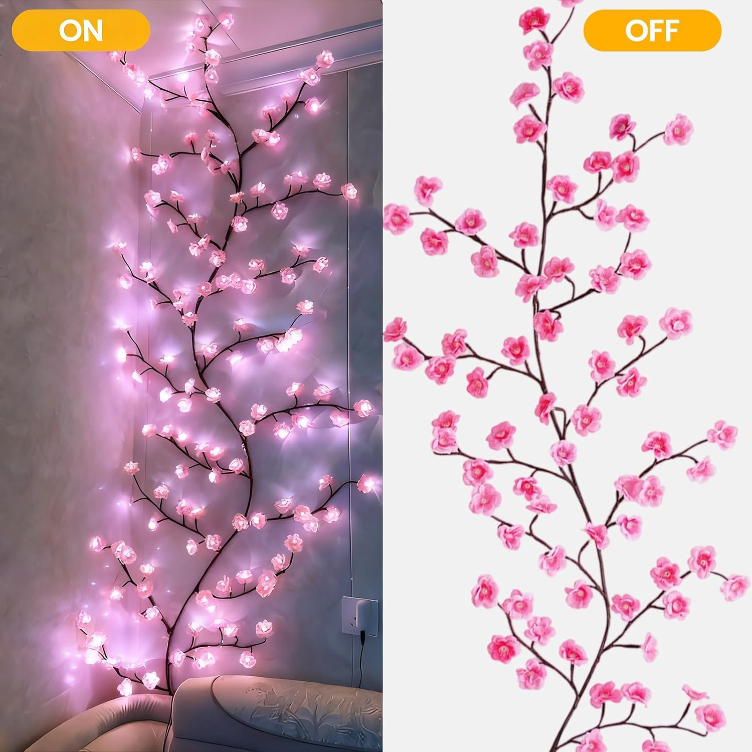 Kirschblüten Lichterkette 144 LED Wanddekoration mit Fernbedienung 8 Lichtmodi USB-gespeist für Schlafzimmer und Wohnzimmer
