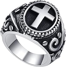 OIDEA Men's Stainless Steel Cross Ring, Oura Ring Rings Gothic Prayer Findance Gift for Men/Boy/Father/Birthday/Christmas/Halloween,Silver Color Size 20-30