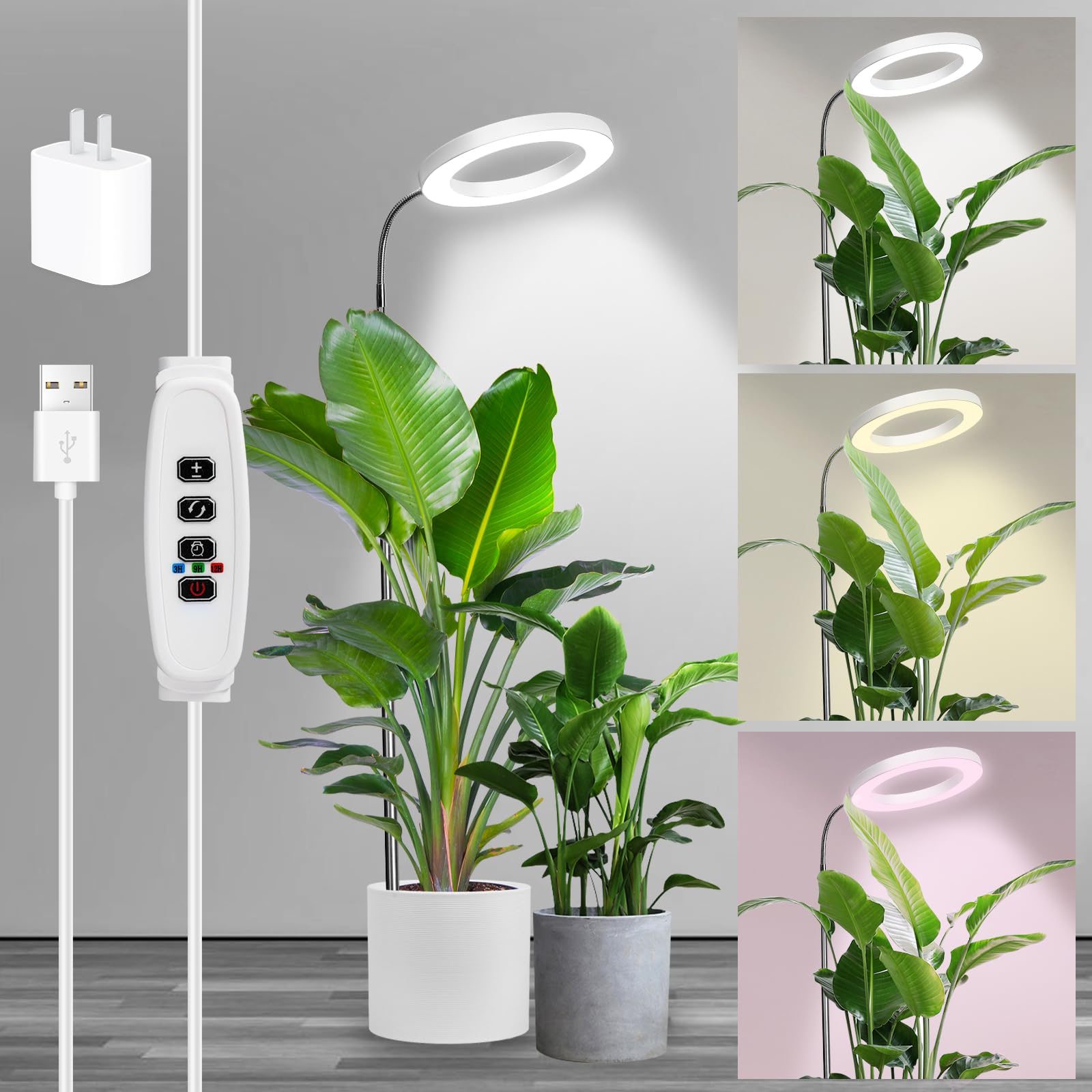 Pflanzenlampe LED Vollspektrum Auto Timer 3 Farben 10 Helligkeiten fuer Zimmerpflanzen mit Zeitschaltuhr 72 LED Höhenver