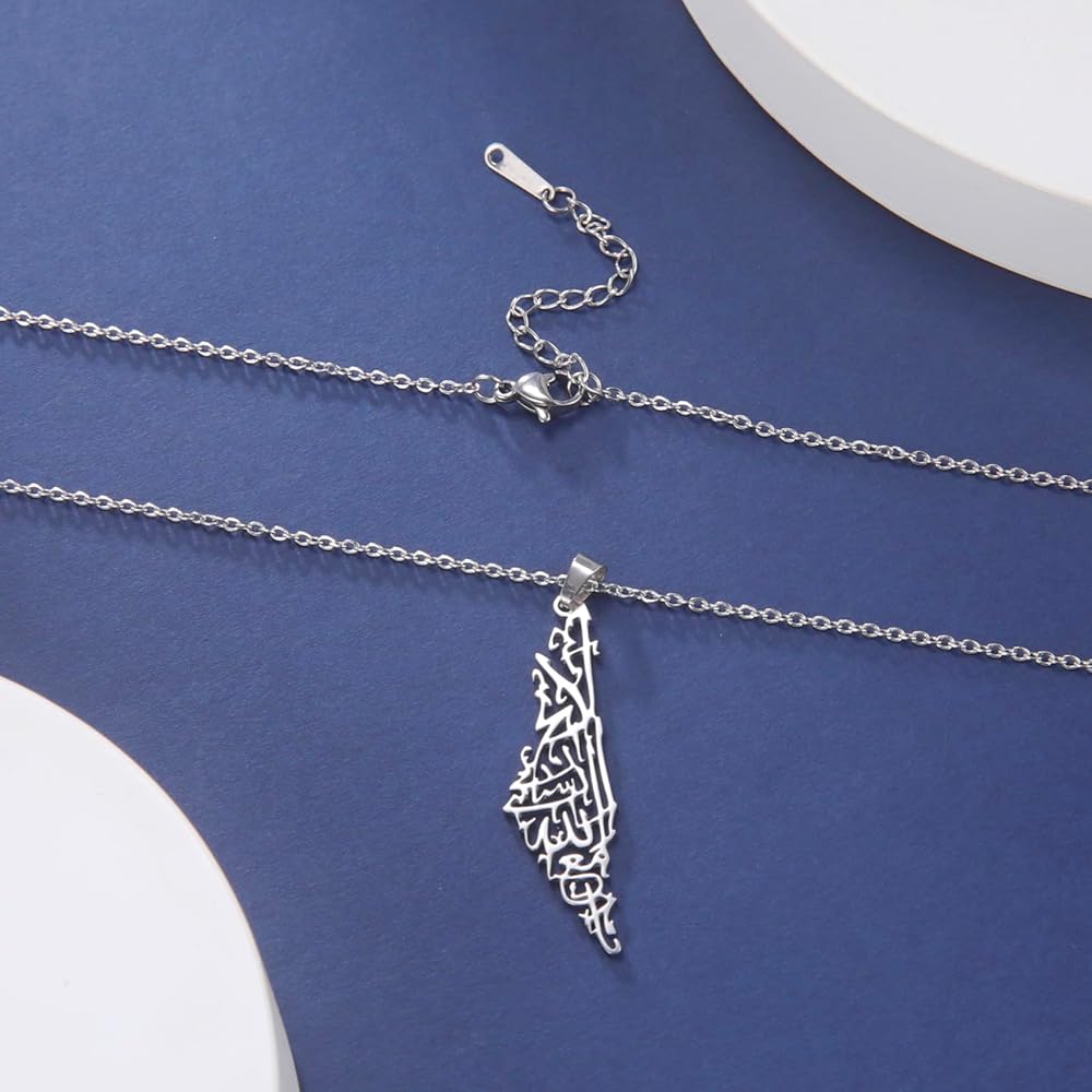 Collana Con Ciondolo Mappa Della Palestina – In Acciaio Al Titanio Con Bandiera – Gioiello Leggero E Modero, Catena 50 Cm – Regalo Di Significato - 2