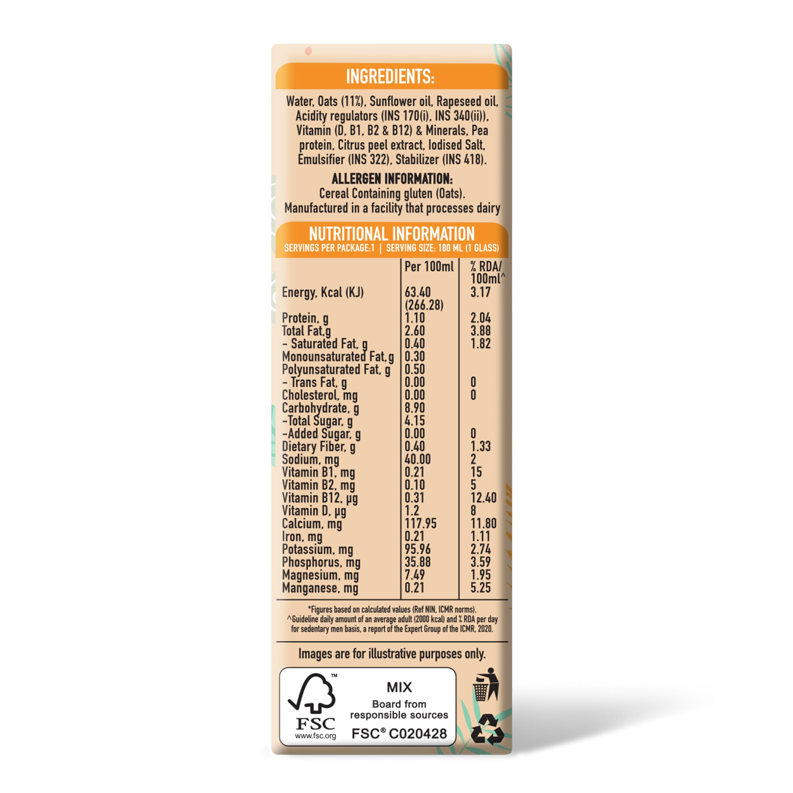 Only Earth Oats Drink Barista Edition | Unsweetened Drink | Lactose Free | Preservatives Free | Plant Based | Dairy Alternative | Source of Calcium | Source of Vitamin D, B1, B2 & B12 | 180ML (Pack of 12) - Image 4 thumbnail