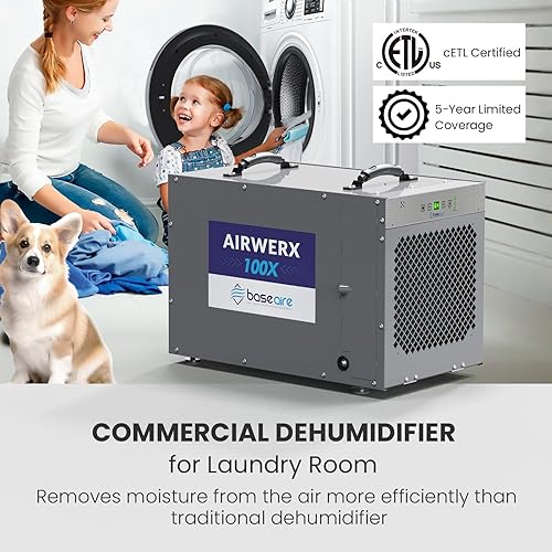 Miniatura 4 de BaseAire - Deshumidificadores de 220 pintas con bomba y manguera de drenaje, deshumidificador comercial para el hogar, garaje y sótano, gran