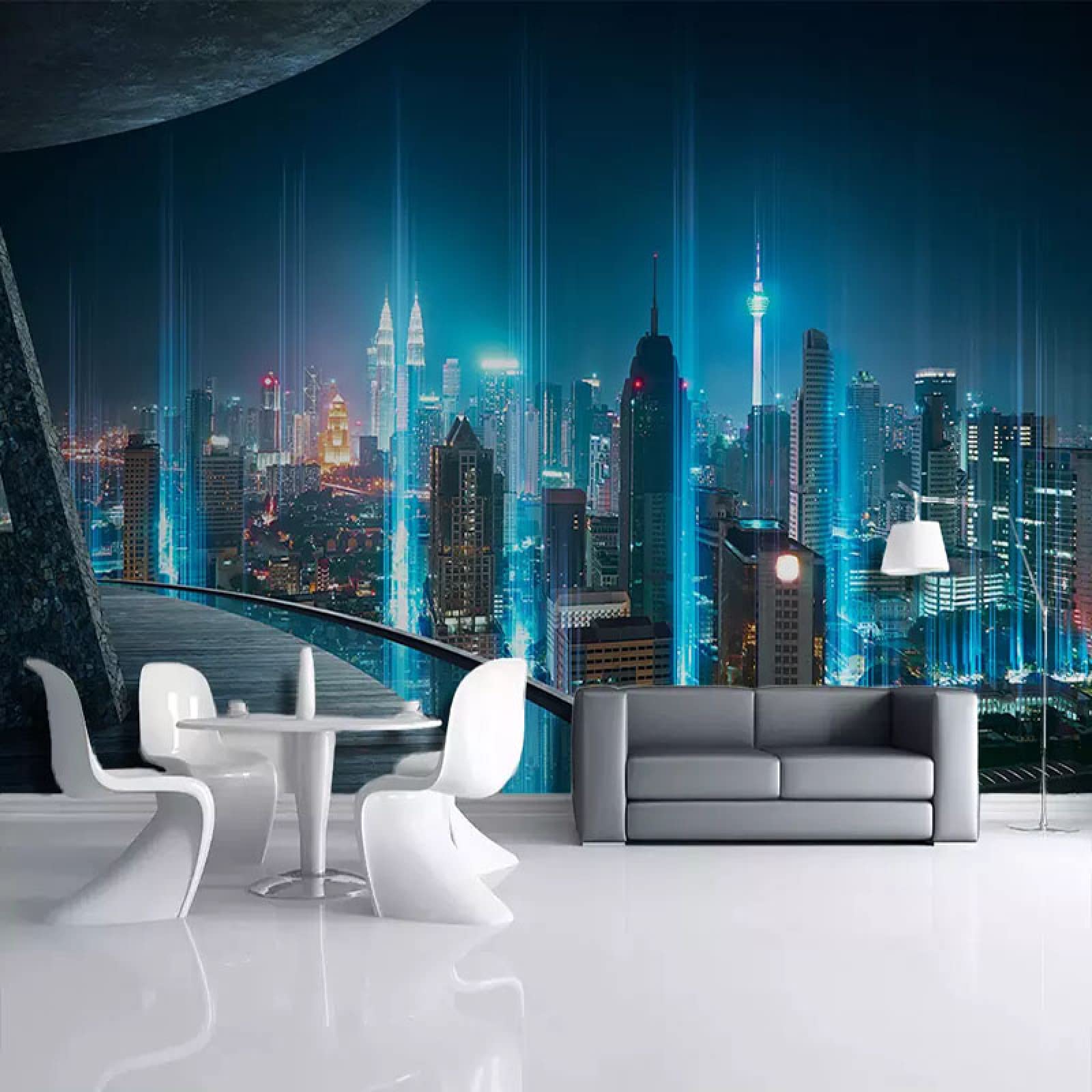 Gorgeous City Night View 3D Wall Mural Wallpaper, Removable Self-Adhesive Large Wallpaper for Bedroom Living Room Kids Room Office Sofa Background Wall(55