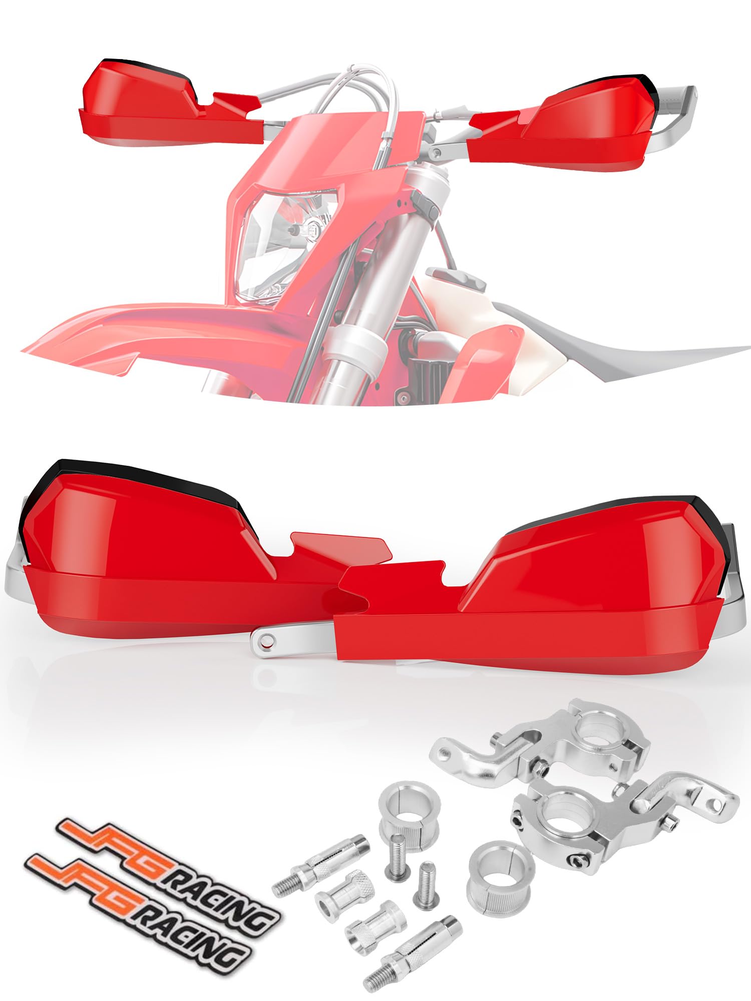 JFG RACING Motorcycle Dirt Bike Handguards,Universal 7/8" 22mm and 1 1/8" 28mm Handlebar Hand Guards for Snowmobile Bike Motocross MX Enduro Scooter ATV TRX CRF XR CR Hawk 125 230 250 300 450 650- Red
