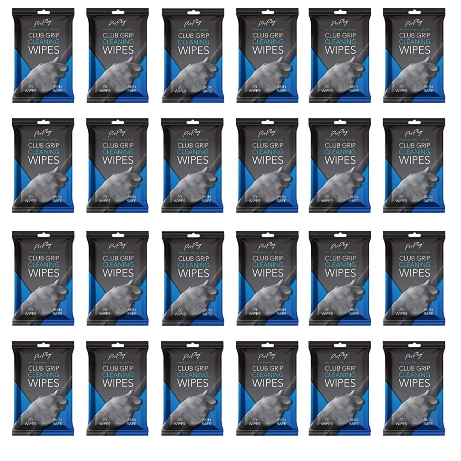 ProPlay Club Grip Chusteczki czyszczące, mocny środek czyszczący usuwa brud, brud i pot, przywracają przyczepność uchwytów do kijów golfowych, wygodny, zamykany, bezzapachowy, 24 szt