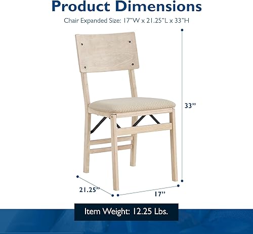 Miniatura 3 de MECO Stakmore Aztec - Juego de 2 sillas plegables de madera maciza con respaldo curvado y asiento tapizado acolchado de tela, sin terminar