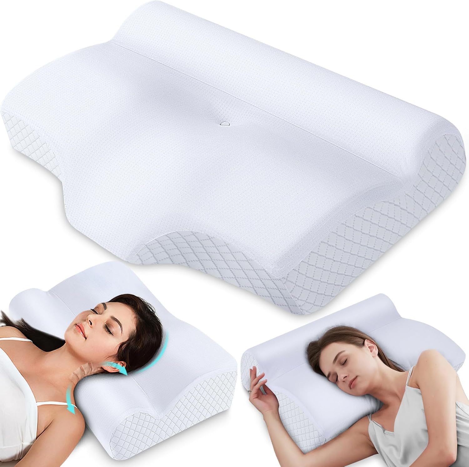 2-in-1 Memory Foam Cervical Pillow for Neck Pain Relief – Orthopedic Contour Design with Adjustable Loft & Cooling Washable Cover – Ergonomic Support for Side, Back & Stomach Sleepers