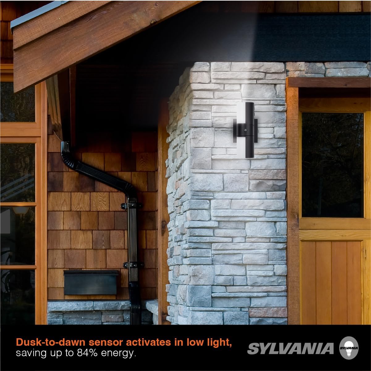 LEDVANCE SYLVANIIA Wall Mount Sconce LED Light, 11.5W, 5 CCT Select (2700K/3000K/3500K/4000K/5000K) with Built-in Sensor, Wet Rated, Black - 1 Pack (64007)