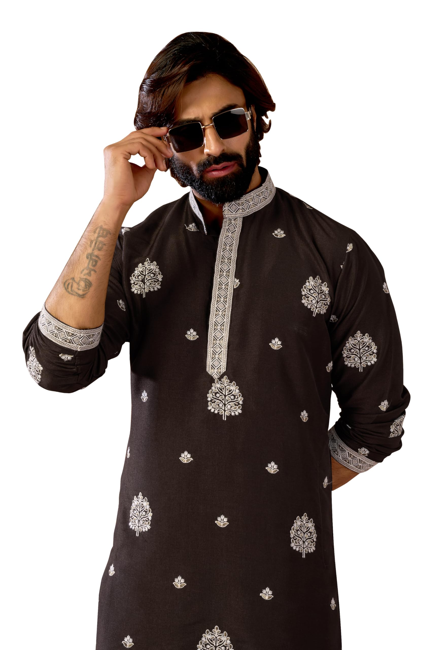 Tropical Printed Brown Kurta for Men-image-12