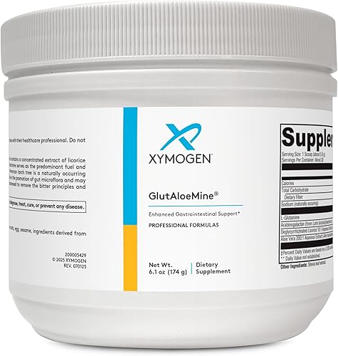 Miniatura 1 de XYMOGEN GlutAloeMine Powder - Apoya la salud intestinal - 3000 mg L de glutamina en polvo con regaliz deslicirricinado DGL, extracto de aloe vera,