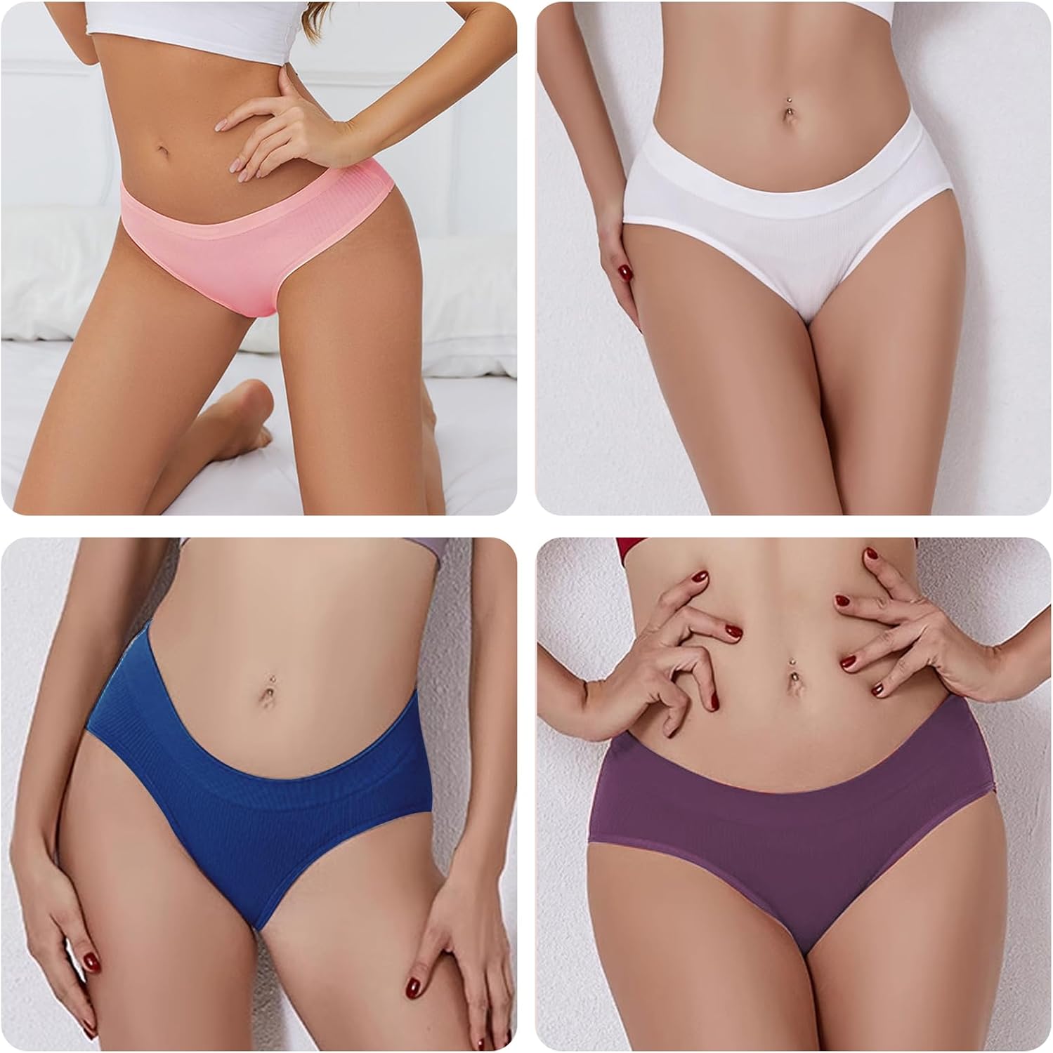 Cotton Underwear for Women Sexy Low Rise Ribbed Breathable Soft Hipster Full Coverage Briefs Cheeky - Image 5