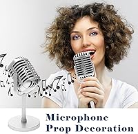 Vista 7 de Windspeed 2 Pack Retro Microphone Props Model, 6.7x3.1in Antique Microphone Prop with Stand Fake Micro Phone Decoration for Music Theam Party