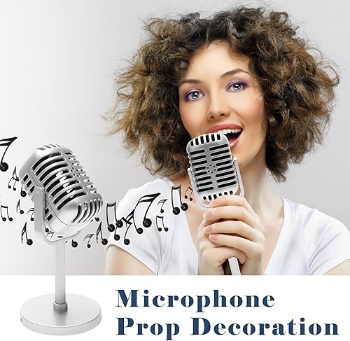 Miniatura 7 de Windspeed Paquete de 2 accesorios de micrófono retro, accesorios de micrófono antiguo con soporte, decoración de micro teléfono falso para