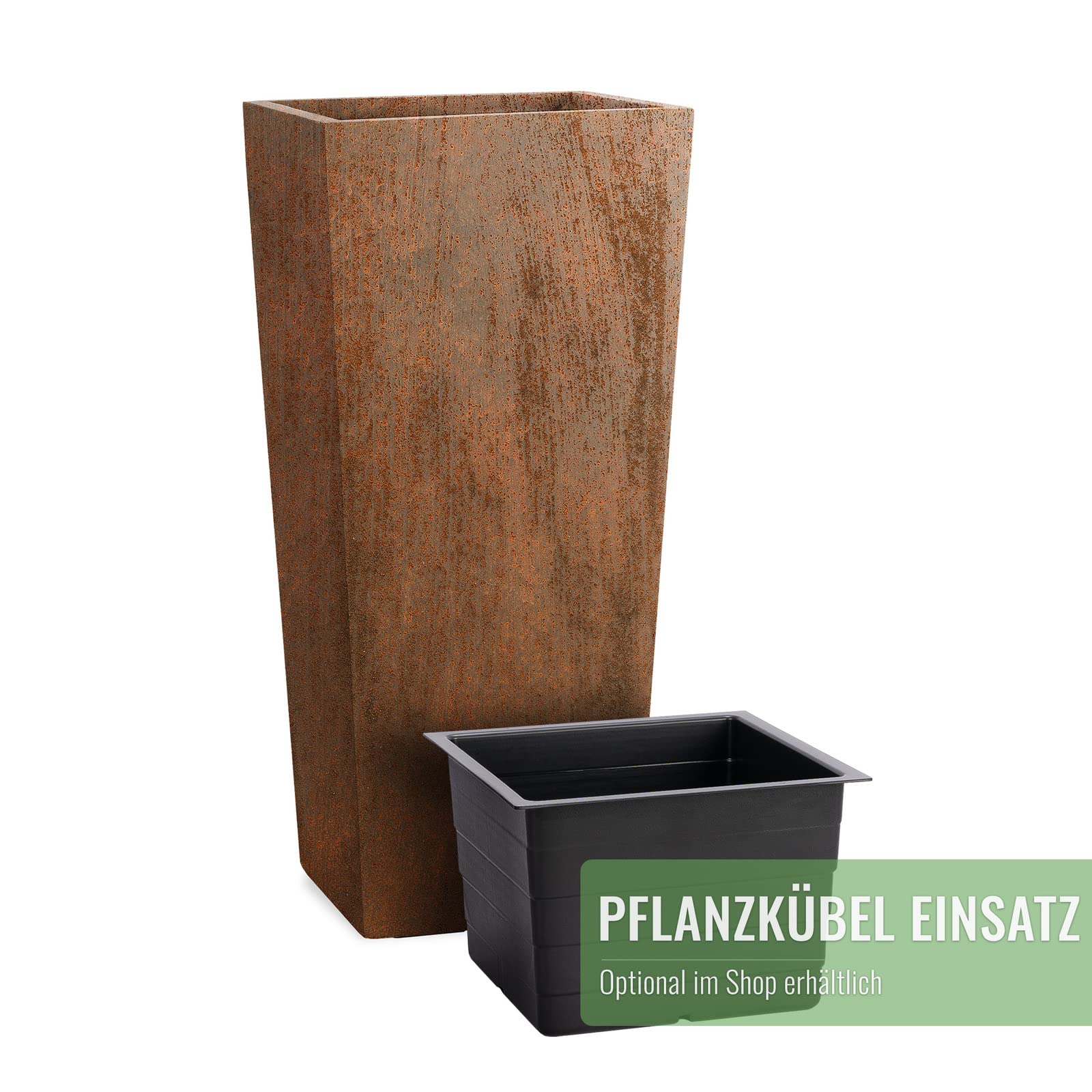 Pflanzwerk® Donica na rośliny, wazon podłogowy, włókno szklane, Conic RST 60 x 28 x 28 cm, odporna na mróz, niemiecka jakość premium, impregnacja z efektem lotosu