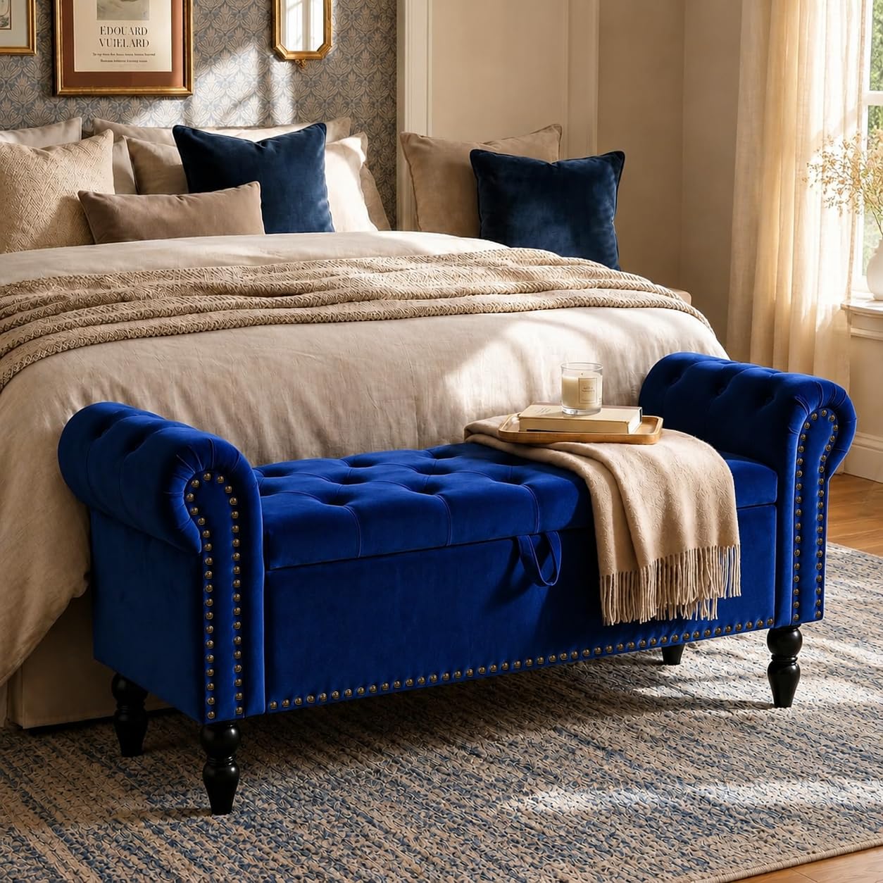 Clevich Banc de Rangement 133 cm avec Vérin à Gaz, Bleu