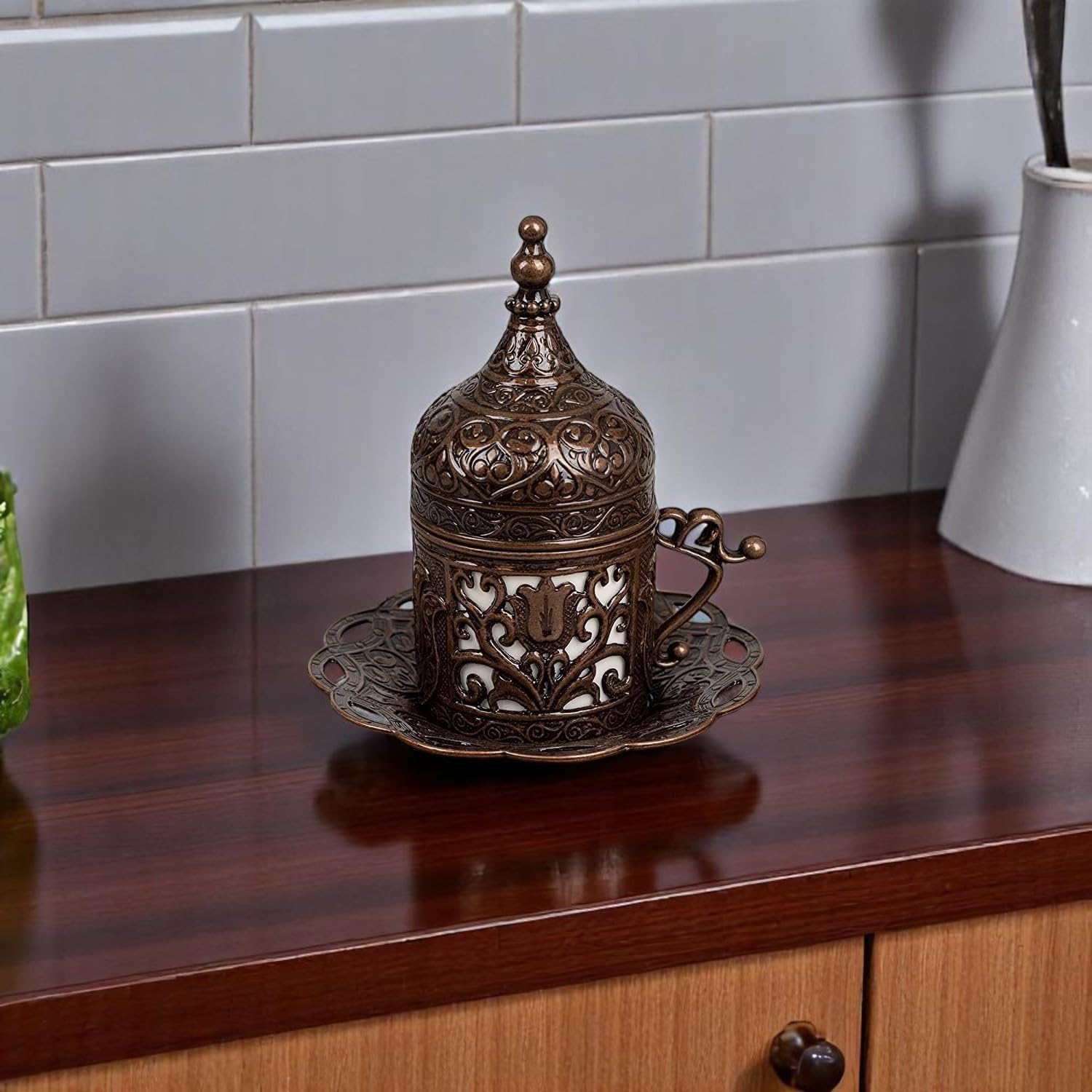 Alisveristime (1 Pc Turkish Greek Arabic Coffee Espresso Cup Saucer (Lale) (Antique Copper) - Image 7