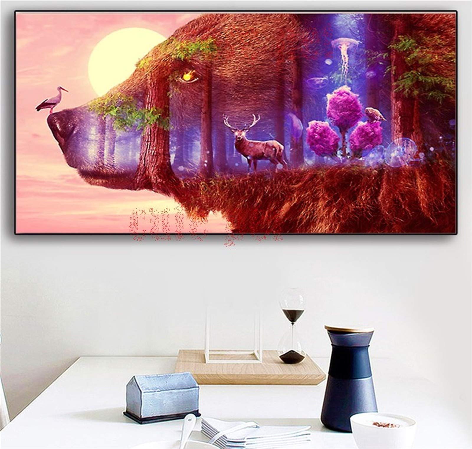 Peinture diamant 5D pour décoration murale salon motif élan et forêt fantastique