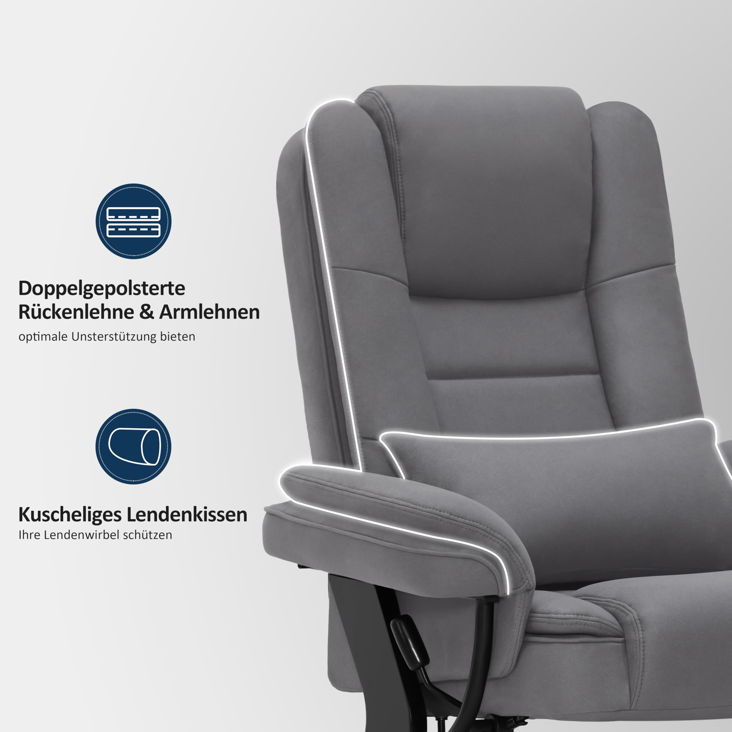 M MCombo Relaxsessel mit Liegefunktion, Lesesessel, 360° Drehbarer Fernsehsessel, mit Hocker, mit Kissen & Seitentasche, bis 120 Kg Belastbarer TV-Sessel für Wohnzimmer, 9099 (Mikrofaser, Grau)