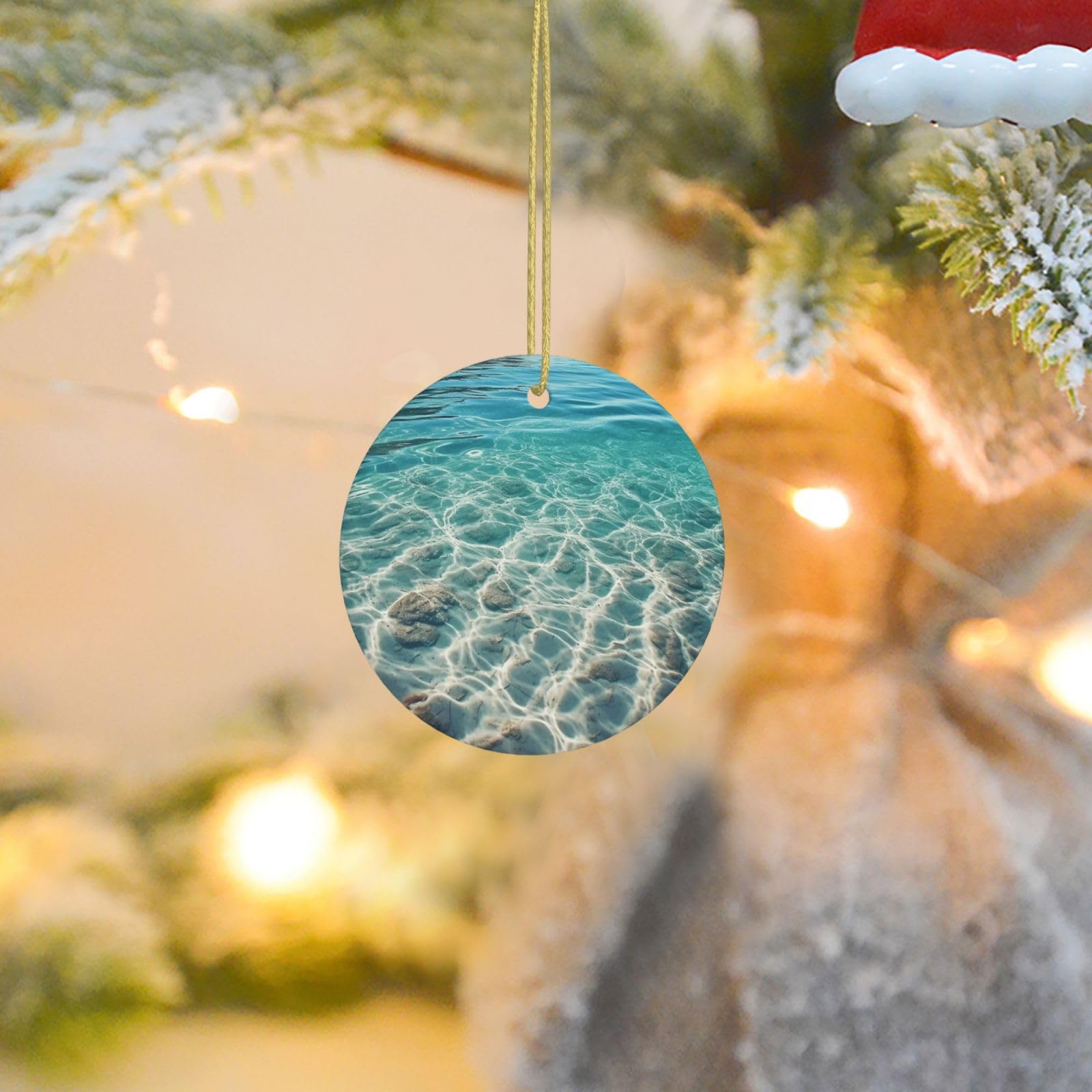Christmas Tree Ornaments Ceramics Christmas Round Decorations Clear Sea Water Ceramics Ornaments Circle Pentagram Xmas Tree Hanging Pendant for Christmas Tree Party Holiday Home Decor