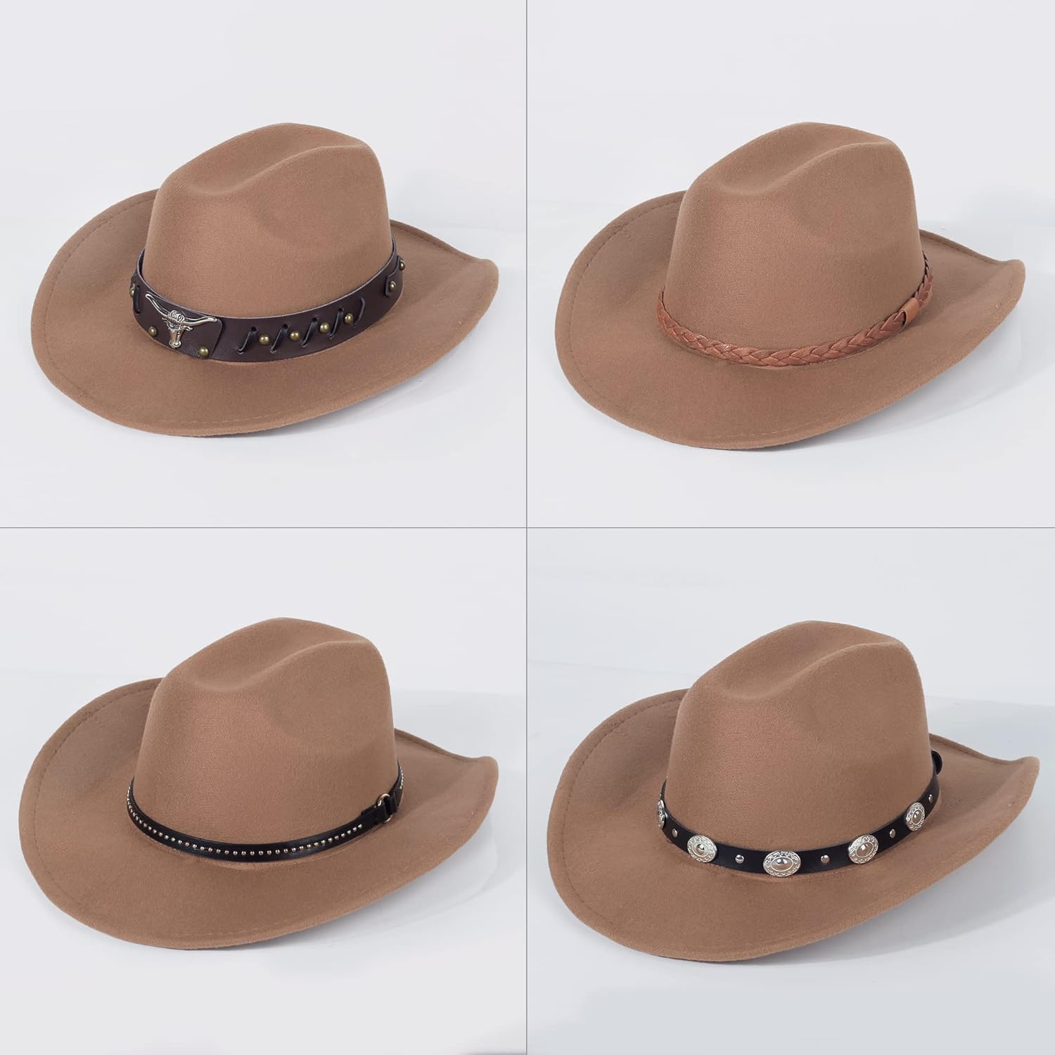 2 Pack Western Cowboy Hats for Women and Men Classic Felt Wide Brim Costume Cow Boy Hat Roll Up Brim Cowgirl Hat