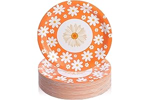 100 Pcs Daisy Plates, 7/10 Inch Disposable Paper Plates, Round Flower Plates...