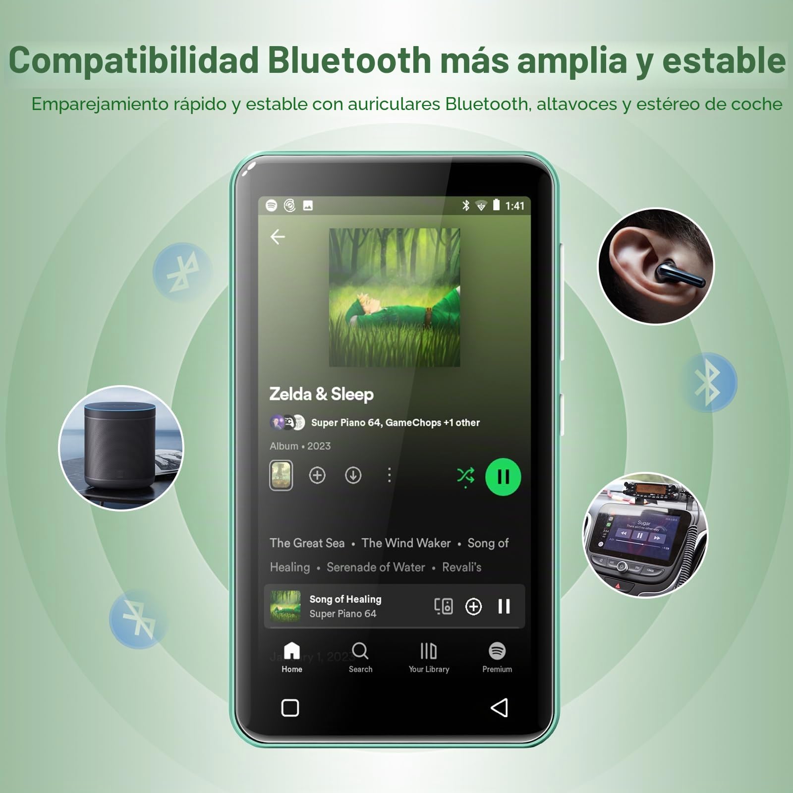 innioasis Reproductor MP3 de 80 GB con Bluetooth y WiFi, reproductor de MP3 para niños con Spotify, Spotify Kids, Pandora, Audible, reproductor de música con pantalla táctil de 4 pulgadas con