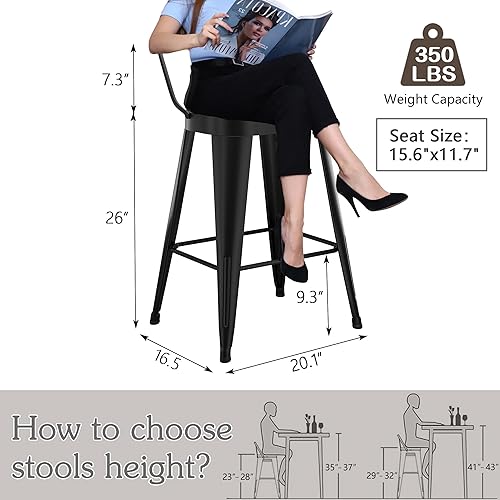 Miniatura 3 de Alunaune Juego de 4 taburetes de bar de metal para exteriores de 26 pulgadas, taburetes de bar de altura de mostrador, taburete de bar industrial,