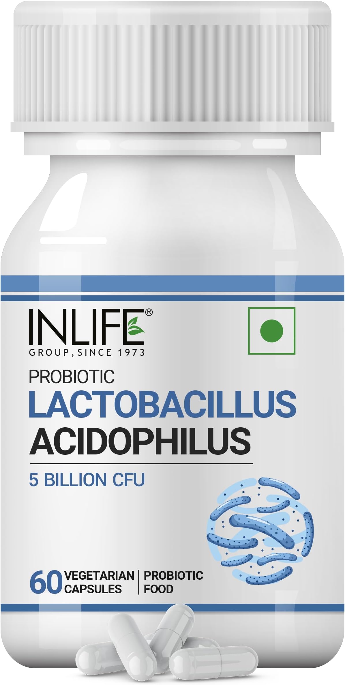 Probiotic Lactobacillus Acidophilus 5 billion CFU | For Both Men and Women – 60 Veg Capsules (Pack of 1, 60)