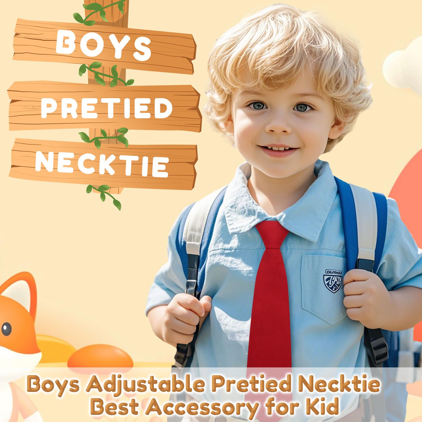 LHXzizizi Boys Tie Adjustable Pre-tied Ties for Boys Kids Aged 5-12 for School Wedding Party Uniforms Graduation Banquet Prom (Red)